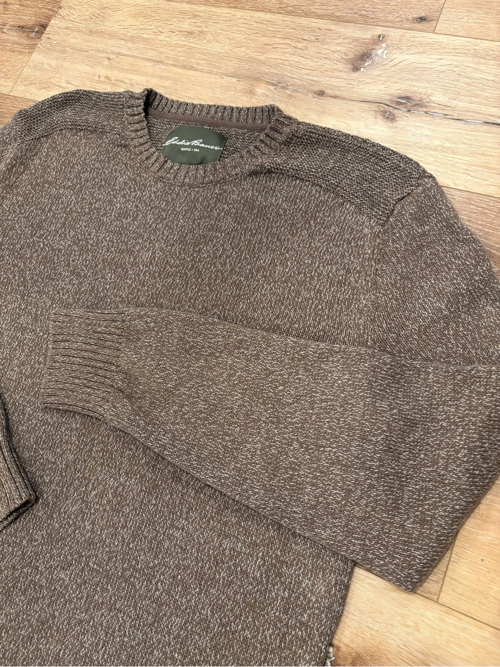 Eddie Bauer Brown Marled Crewneck Sweater-100% Cotton-XL